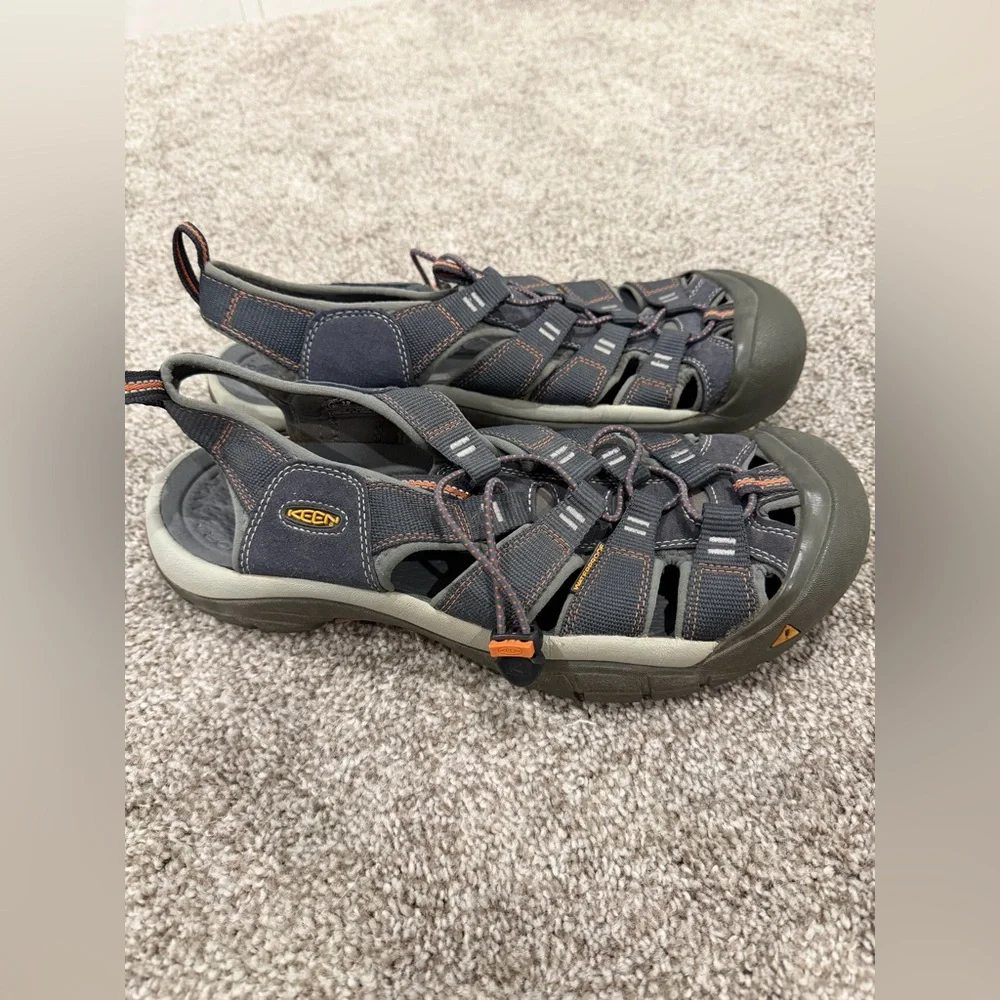 Keen Men's Closed-Toe Sandals in Gray Purpleish Black with Orange Trim